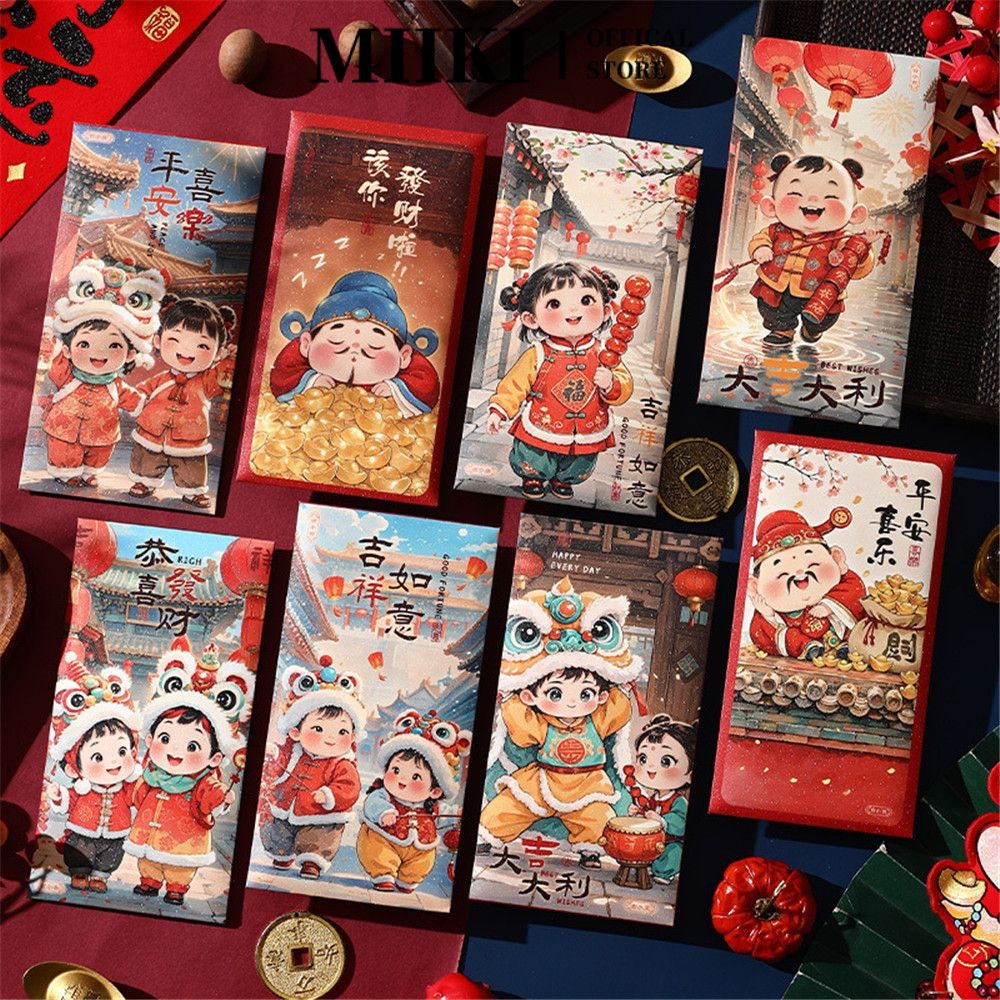 EELHOE 6pcs/pack Angpao Red Packet 2025 Snake Year Money Envelope Creative Cartoon God Of Wealth Chi