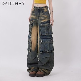 DaDuHey New American Style Ins High Street Hip Hop Jeans Niche High Waist Loose Wide Leg Pants plus Size Trousers