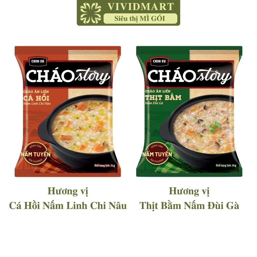 [GÓI LẺ] - MASAN - Chin-su Cháo Story 2 vị: Thịt bằm nấm đùi gà, Cá hồi nấm linh chi nâu, Cháo Story