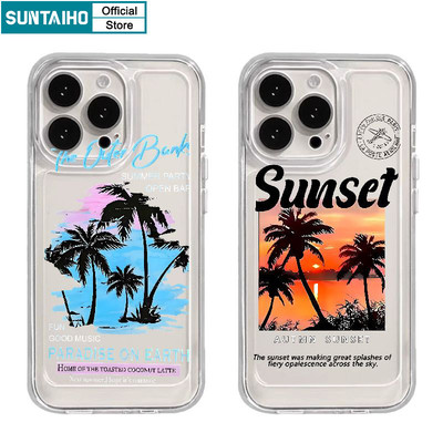 Suntaiho Vỏ Thời Trang Đẹp Họa Tiết Cây Dừa Ốp lưng Iphone 16 15 14 13 12 11 Pro Max IP 7 8 Plus Iphon X Xs XR Xs Max TPU Mềm Cao Cấp Chống Sốc Ốp Lưng