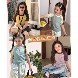 NEW 2025 (10-40kg) Áo Thun Cộc Tay Mùa Hè Phối 2 Màu Năng Động Cá Tính cho Bé Gái - chính hãng AMBBKIDS