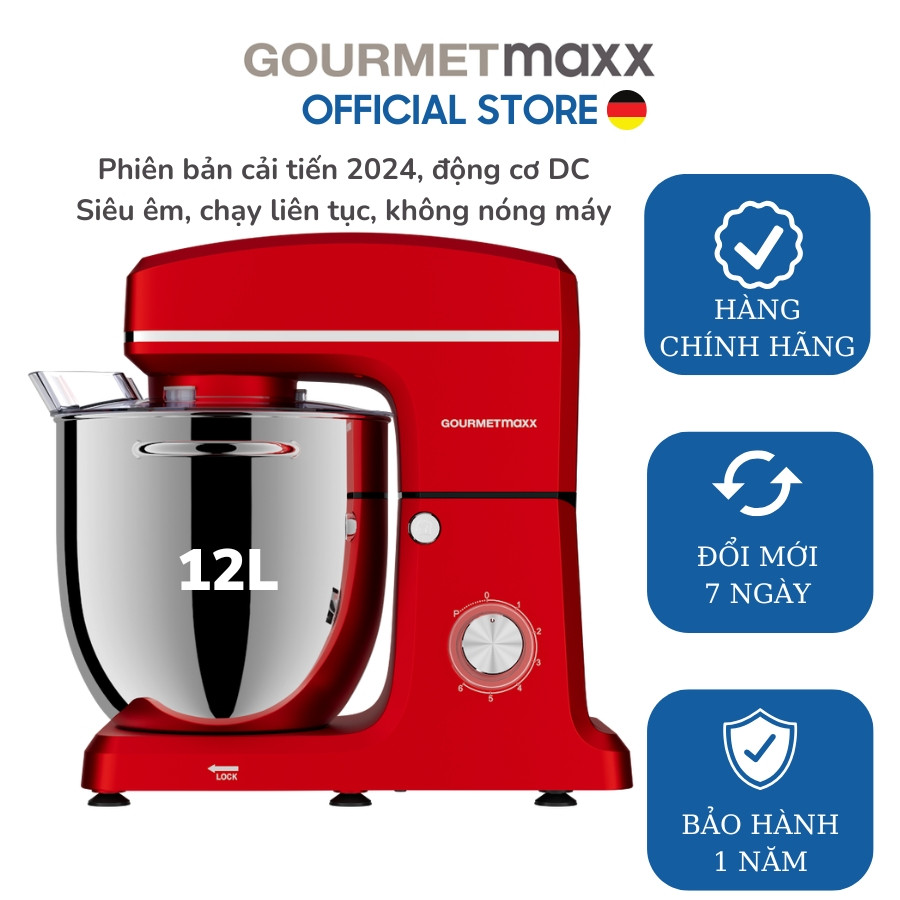 Máy trộn bột Gourmetmaxx 12L động cơ DC chạy êm, liên tục- phiên bản 2025 mới nhất