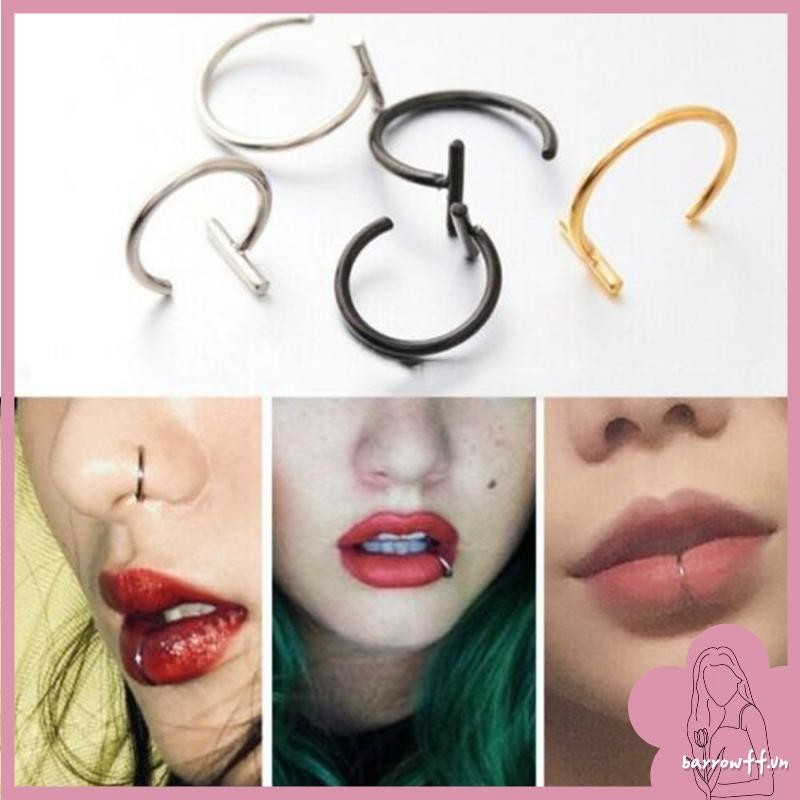 Brroa 5 Chiếc Giả Xuyên Đinh Bộ Tai Môi Mũi Nhẫn Giả Màng Giả Kẹp Với Đục Lỗ Môi Vòng Trang Sức Cơ T