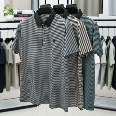 Áo sơ mi nam Polo tay ngắn Ice Silk dáng rộng cổ sọc thường ngày ZY05