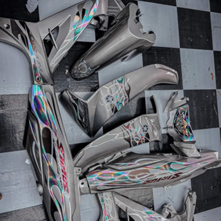 Dàn áo xe Sirius 50/110cc - Xám TiTan, Tem Lữa - Nhựa ABS cao cấp Tặng Tem PVC 3 lớp