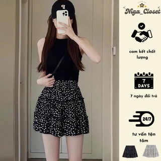  Chân váy hoa nhí cạp chun có lót trong chân váy ngắn 3 tầng xoè ulzzang 