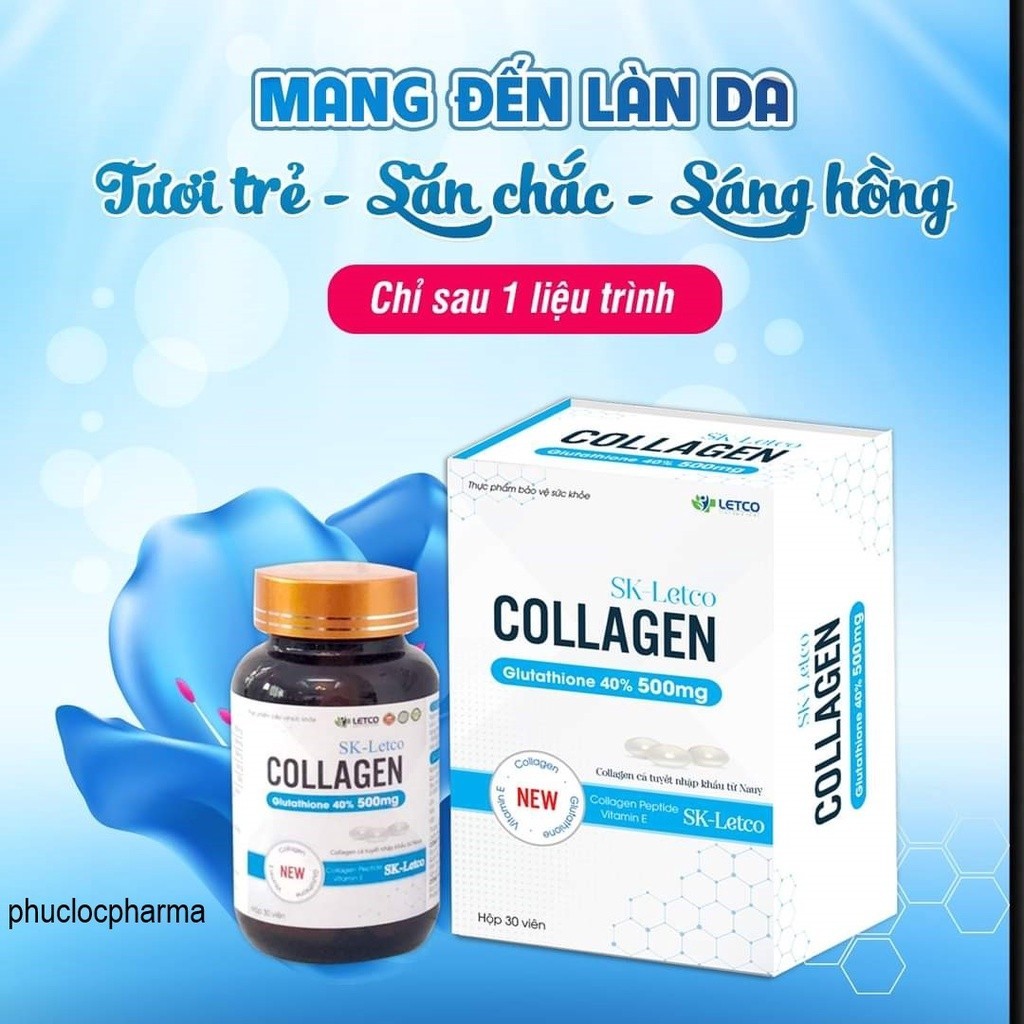 Viên uống trắng da, mờ nám Collagen + Glutathion. Hộp 30 viên (colagen, glutathion)