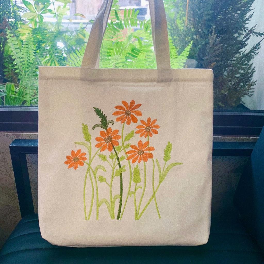 Túi tote THÊU HOA - Túi tote vải canvas 35cmx40cm đựng vừa A4, laptop 3060