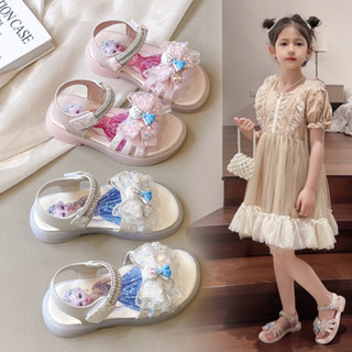 Giày pha lê công chúa Elsa cho bé gái, Giày trẻ em phong cách hoạt hình đế mềm, Dép nữ hở mũi