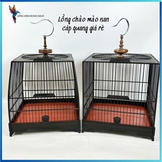 Lồng chim chào mào tự ráp nóc tròn nan cáp quang đen trơn chất liệu gỗ mun cao cấp, tặng kèm mặt hổ phù