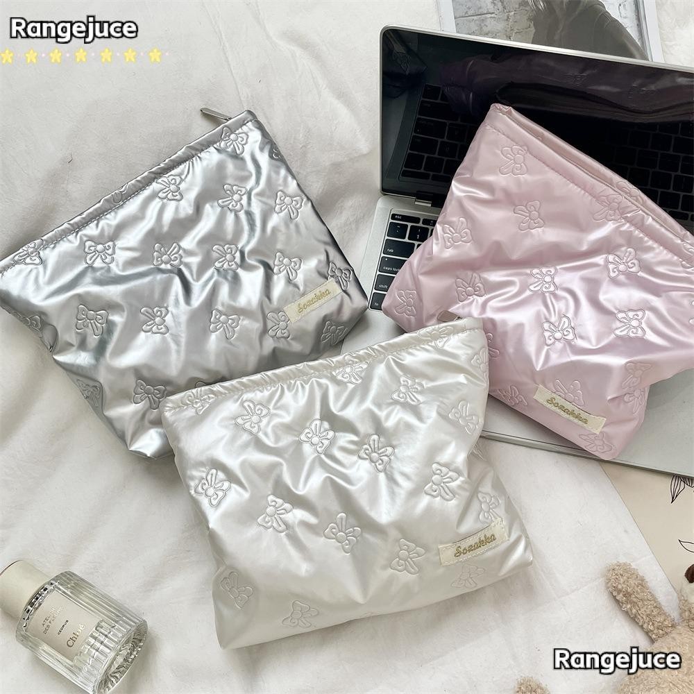 Rangejuce Túi đựng mỹ phẩm Quilted, Túi đựng sản phẩm chăm sóc da nơ tình yêu dung tích lớn, Túi đựng đồ trang điểm bên trong chống nước di động Túi đựng son môi trang điểm đa chức năng Du lịch
