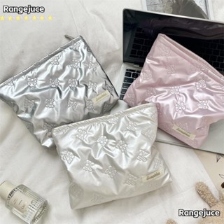Rangejuce Túi đựng mỹ phẩm Quilted, Túi đựng sản phẩm chăm sóc da nơ tình yêu dung tích lớn, Túi đựng đồ trang điểm bên trong chống nước di động Túi đựng son môi trang điểm đa chức năng Du lịch