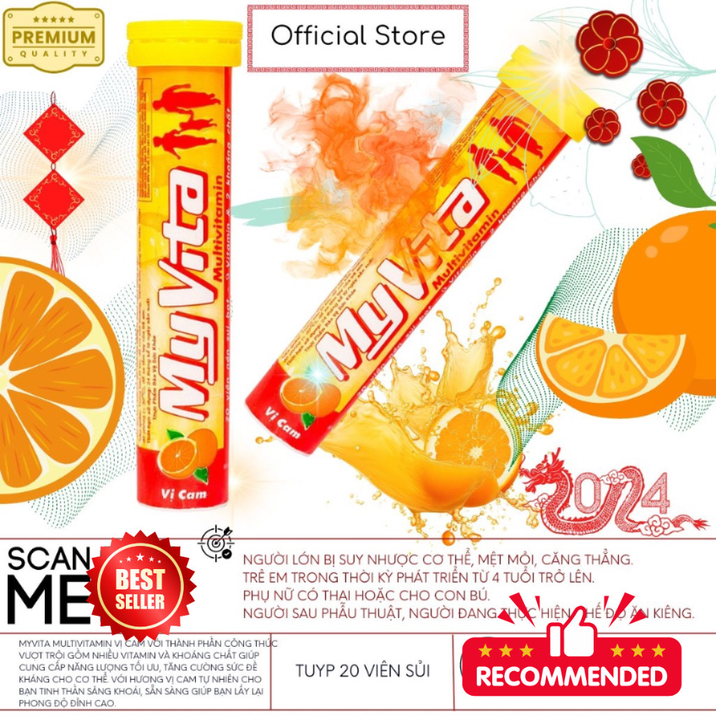 Viên sủi TPBVSK Myvita Multi bổ sung vitamin và khoáng chất hỗ trợ tăng đề kháng cơ thể tuýp 20 viên