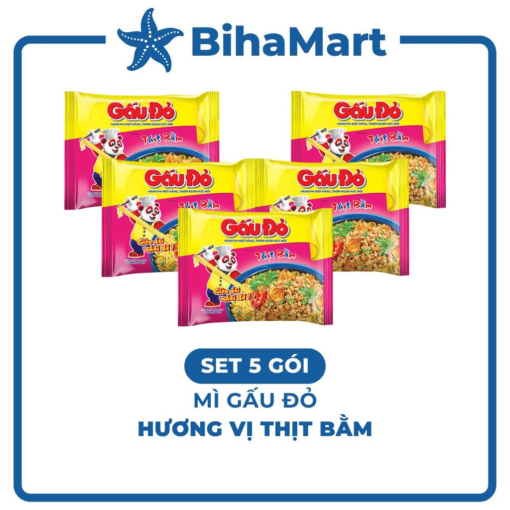 [SET 5 GÓI] - ASIAFOODS - Mì Gấu Đỏ hương vị Thịt bằm, Mì Thịt bằm Gấu Đỏ, Mì gói ăn liền Gấu Đỏ vị 