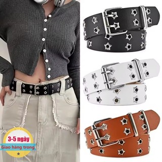 [Đến 3-5 ngày] Thắt lưng hai hàng phong cách Punk với thiết kế ngôi sao rỗng | Thắt lưng hợp kim & da giả 105-115cm có thể điều chỉnh cho thời trang / quần jean / váy Y2K | 4 màu