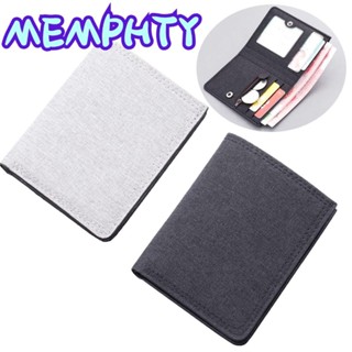 MEMPHTY Ví ngắn đựng tiền vải canvas dạng gập phối khóa kéo thời trang mini đa năng đơn giản cho nam