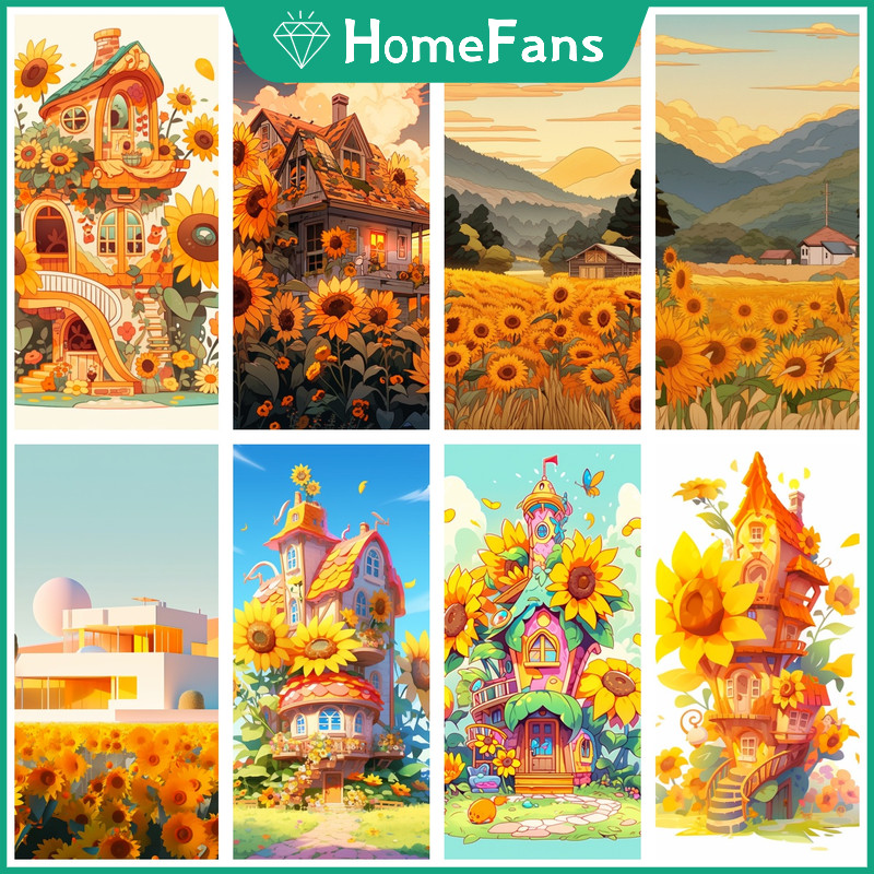 [Hf] Sunset Sunflower 5D DIY Diamond Painting Kit Cosmic Cross Diamond Thêu Tranh Kim Cương Giả Khảm