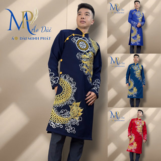 Áo Dài Nam Cách Tân Vải Tuyết Mưa co dãn cao cấp Thêu Rồng Vàng- Minh Phát MPT1022