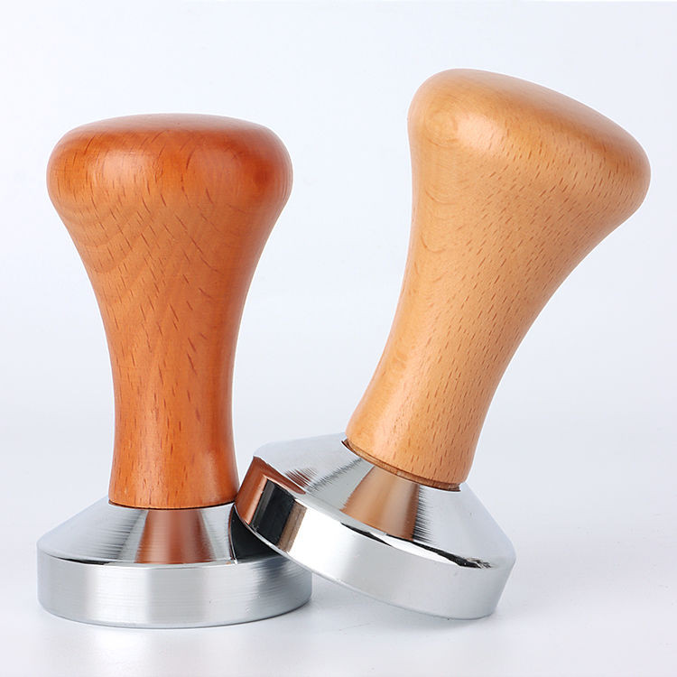 Búa Tamper Gỗ Rắn, Bộ Tamper Ba Mảnh Bằng Thép Không Gỉ, Tamper Cà Phê Ý Đáy Bằng 58mm 51mm
