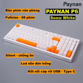 Bàn phím văn phòng P6 Paynan chống ồn kết nối cáp rời 98 phím đèn led trắng  keycap màu trắng năng động
