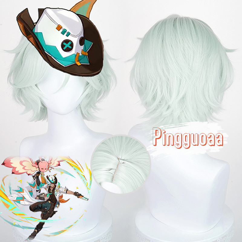 【Manmei】Genshin Impact Ifa Cosplay Wig 30cm Light Green Mixed Color Heat Resistant Synthetic Hair