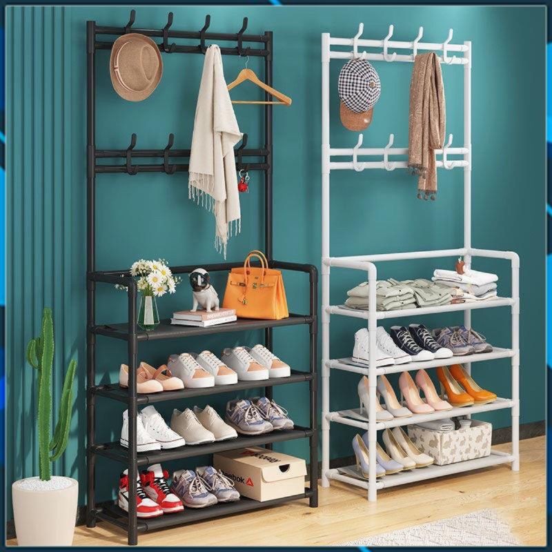 [LOẠI 1] Kệ Để Giày Dép Chữ L, Thiết Kế Treo Đồ Đa Năng Lắp Ghép 4 Tầng Tặng Kèm 8 Móc Treo 2 Màu - 