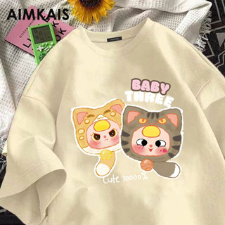 Áo Thun AIMKAIS 100% Cotton BABY Three 2025 Mới 2-14y Lớn Trẻ Em Trẻ Em Unisex Bé Trai Bé Gái Tee