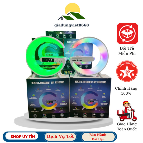 Loa Bluetooth G63 Đèn RGB Chữ G Kèm Đồng Hồ, Decor Đèn Ngủ - Loa Bluetooth 4 In 1
