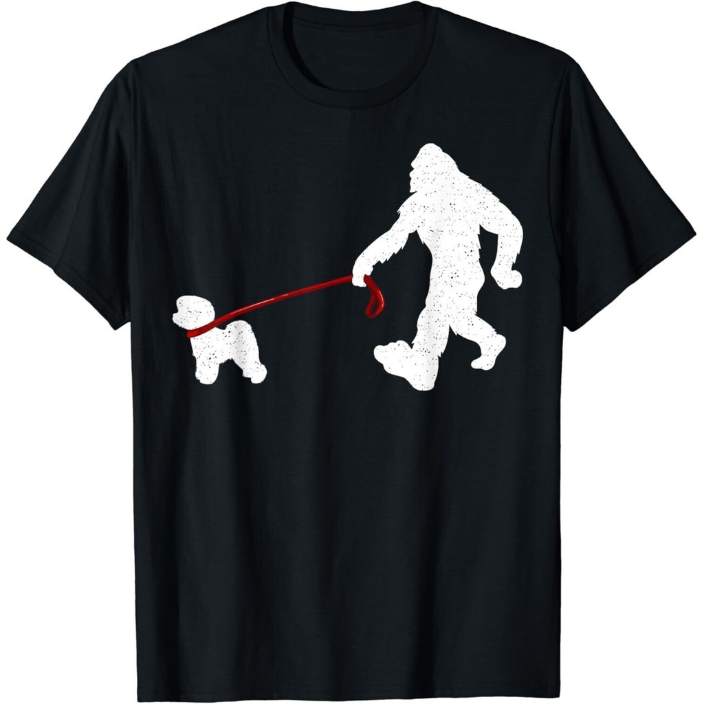 Vui Nhộn Bigfoot Đi Bộ Với Bichon Frise Chó Người Yêu Quà Tặng Áo Thun Unisex