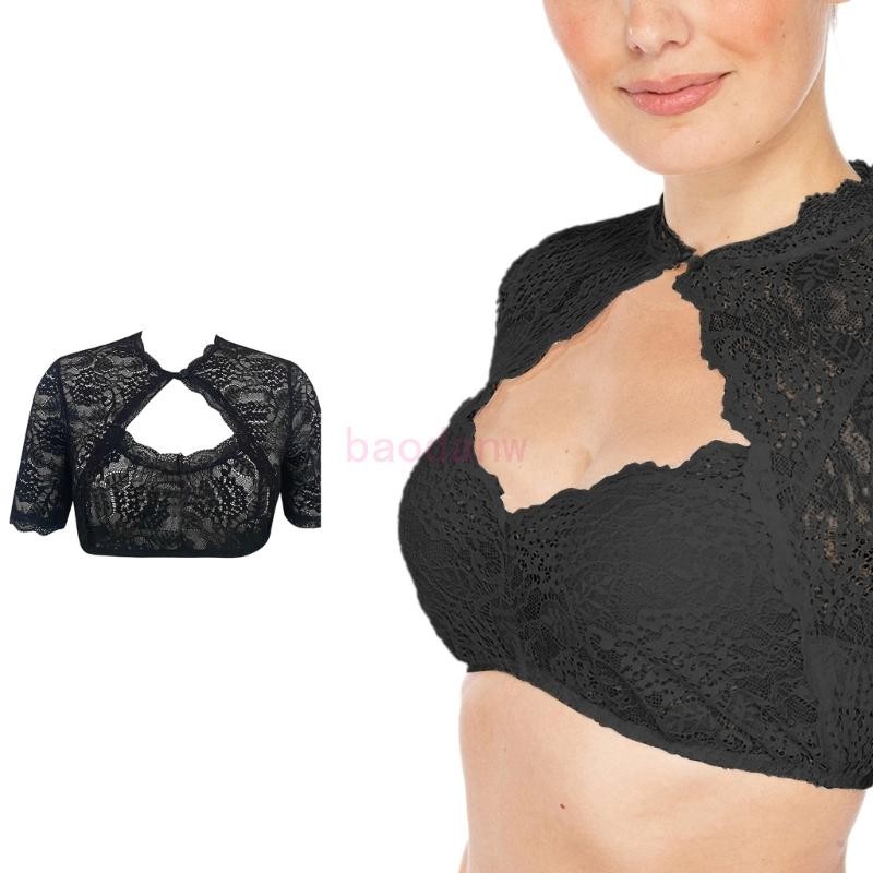 BDW Nữ Dirndl Áo Ren Tay Ngắn Ngực Cutout Bavaria Oktoberfest Crop