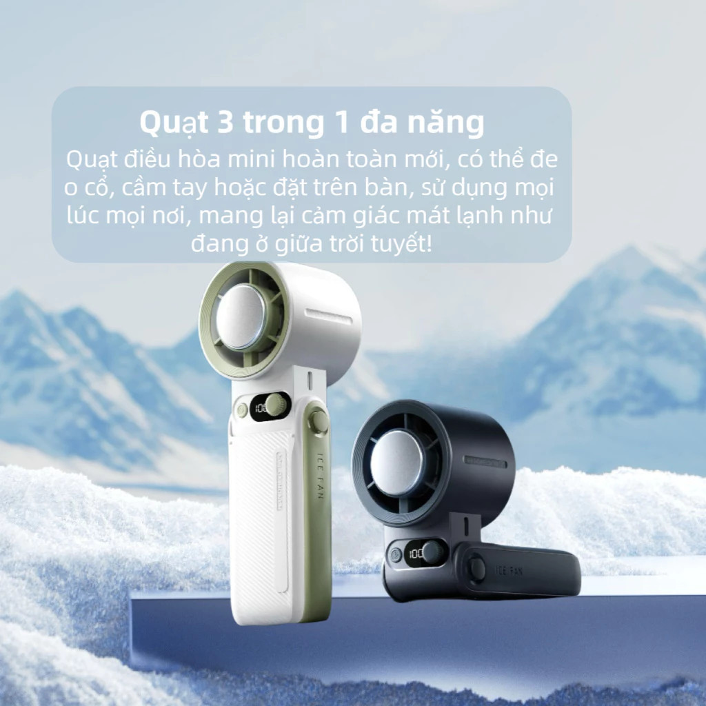Quạt cầm tay mini ICE FAN JF168 Pin 10.000mAh, có sò lạnh, gió mạnh, gấp gọn tiện lợi.