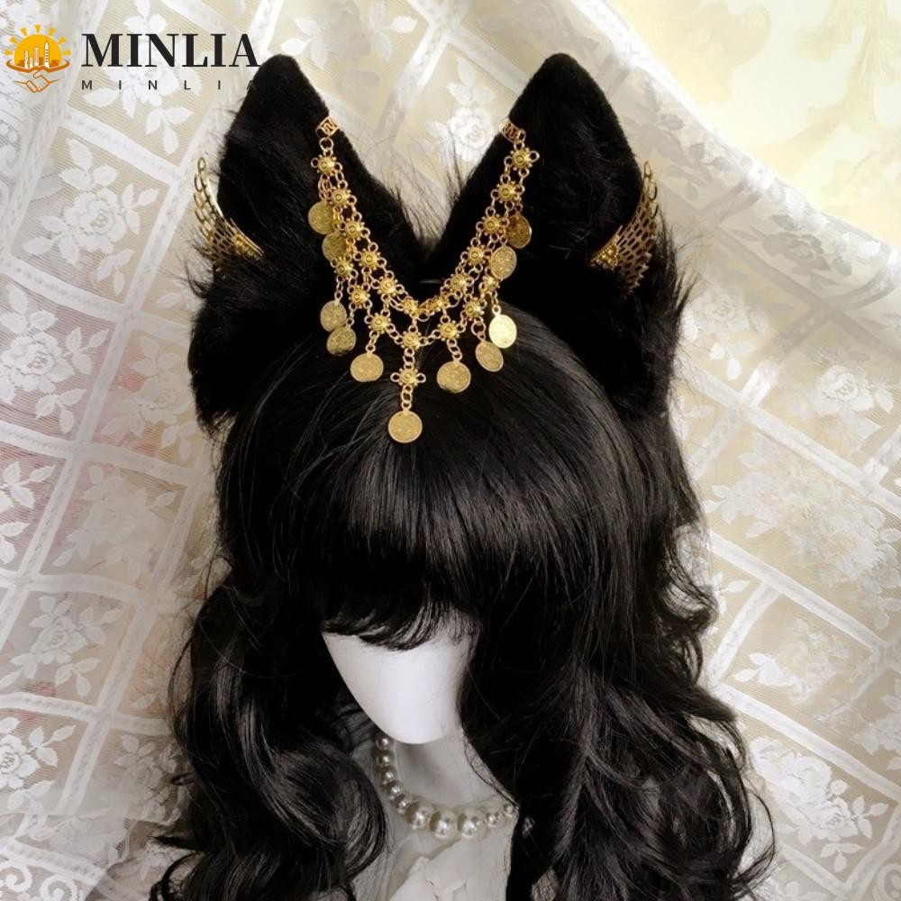 MINLIA Tai Động Vật Băng Đô Quấn Tóc, Cánh Vàng Tua Rua Cosplay Anubis Băng Đô, Hợp Kim Sang Trọng D