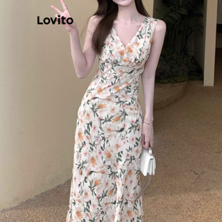 Đầm Lovito xếp nếp họa tiết hoa phong cách thường ngày cho nữ LNE70284