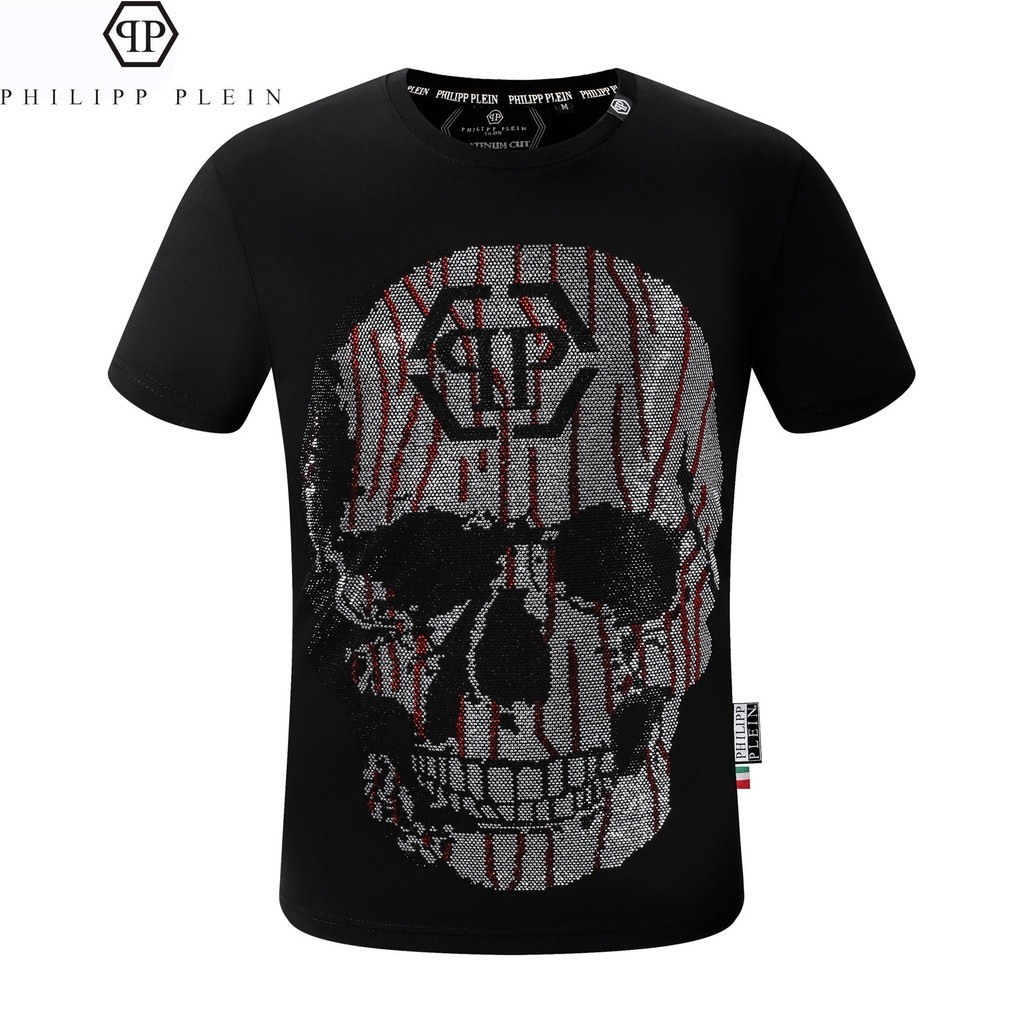 (Sản xuất tại Quảng Châu, Trung Quốc) Chất lượng cao Philipp PLEIN Mùa Hè Phong Cách Mới Nam Cổ Tròn