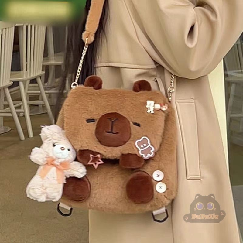Cute capybara plush backpack for girls crossbody bag gift