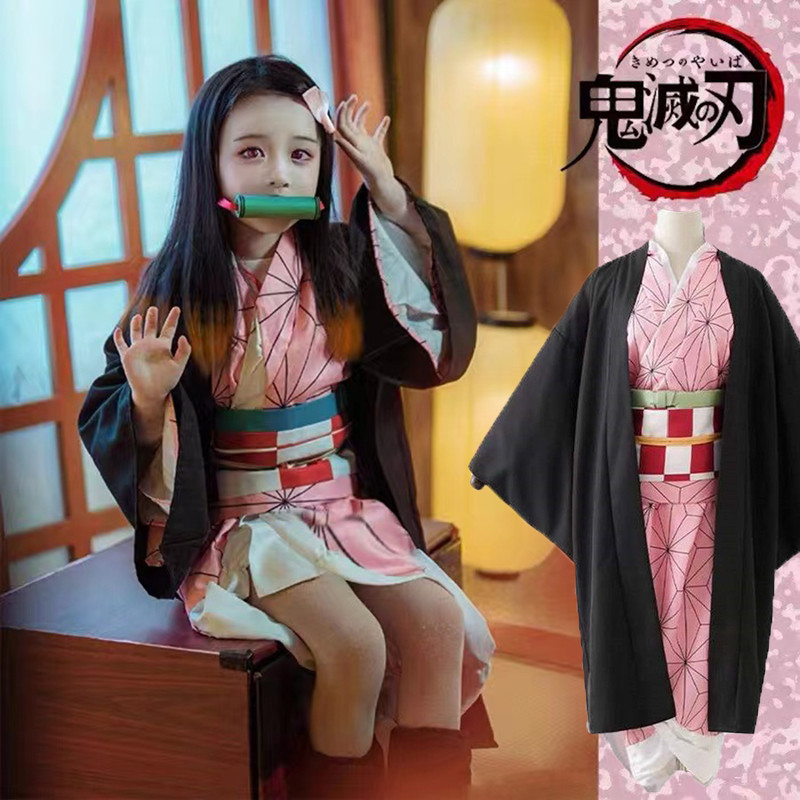 (Trẻ Em) Bộ đồ Hóa Trang Nhân Vật Nezuko Trong Anime Demon Slayer Cosplay Nezuko Kimetsu No Yaiba dễ