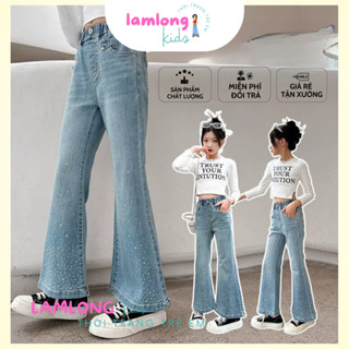  Quần Jeans Ống Loe đính đá chất liệu bò chính phẩm   từ 13kg -45kg   cho bé gái mẫu mới mặc QD6 