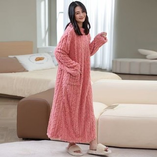  Đi Bộ Chăn Mùa Đông Phong Cách Mới Mở Rộng Ấm Áp Rời Có Túi San Hô Lông Cừu Nhà Bộ Đồ Ngủ Váy Ngủ Nữ 