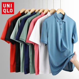 Uniqlo Mùa Hè Băng Lụa Áo Thun Nhanh Khô Cổ Áo Polo Tay Ngắn Nam Trung Niên Thanh Niên Người Cao Tuổi Áo Thun Rời Kích Thước Lớn