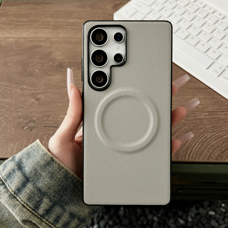 Ốp sạc không dây nam châm da trơn sang trọng cho Samsung S25 Ultra S25 Plus S24 S23 S22 Ultra Plus A