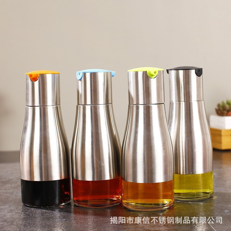 Thủy Tinh Nồi Dầu Giấm Chai Dầu Inox Nhà Bếp Nước Tương Chai Ngoài Trời Thịt Nướng Gia Vị Chai Bán B