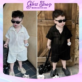 X87 - Bộ quần áo bé trai, Set áo lưới kèm quần sooc đùi cho bé trai đi du lịch, đi biển