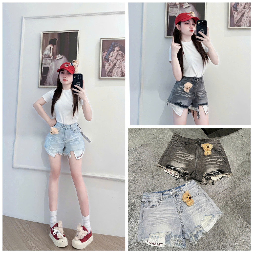 [Follow shop nhận mã 10k] Quần short sooc jeans denim bò tag gấu bông túi thỏ Gigi Closet QCCC QCL1 