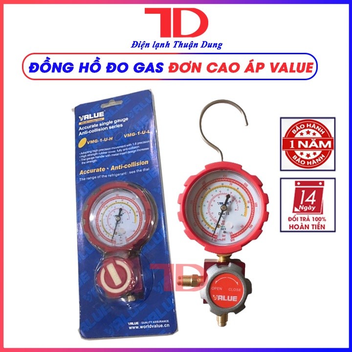 ĐỒNG HỒ ĐO GAS ĐƠN CAO ÁP VALUE Bảoh 12 tháng dùng nạp gas hệ thống lạnh tương thích dàn nóng Gas R3