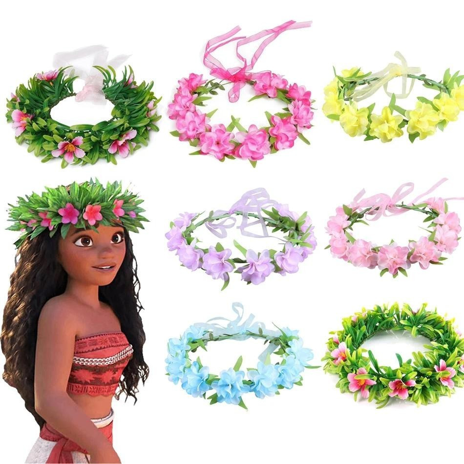 Trẻ Em Moana Vòng Hoa Xanh Vòng Hoa Nữ Cô Gái Phụ Kiện Tóc Mũ Đi Biển Tiệc Cưới Hoa Vương Miện