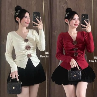 Set Tiểu Thư Bigsize (CÓ LẺ ÁO/ VÁY) tết noel Áo Thun Cổ V Tay Dài Đính Nơ Kèm Chân Váy Dễ Thương -  SET946