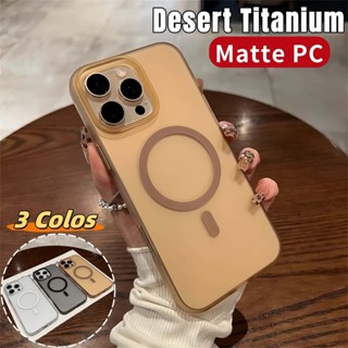  Vỏ Mới Sa Mạc Titan Matte PC Từ Tính Vỏ Điện Thoại Cho Iphone 16 Pro Max 15 Pro Max Nút Kim Loại Cứng Trong Suốt Dày Chống Rơi Bao 