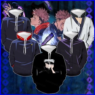 Yc3 Jujutsu Kaisen Hoody Nam Cosplay Tay Dài Yuji Gojo Chui Đầu Có Mũ Trùm Đầu Áo Khoác Anime Áo Len Rời