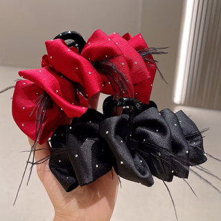 Phong Cách Hàn Quốc Satin Kim Cương Giả Nơ Tóc Cho Nữ Tính Khí Thanh Lịch Lông Tua Rua Cá Mập Kẹp Tóc Thời Trang Cô Gái Kẹp Tóc