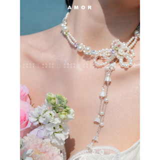 Ngọc Trai Choker Hoa Tua Rua Vòng Cổ Cưới Nữ Niche Thiết Kế Ánh Sáng Sang Trọng